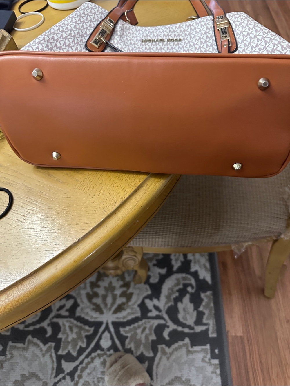 Michael Kors Cream and Tan MK Logo Shoulder Tote - Picture 10 of 10